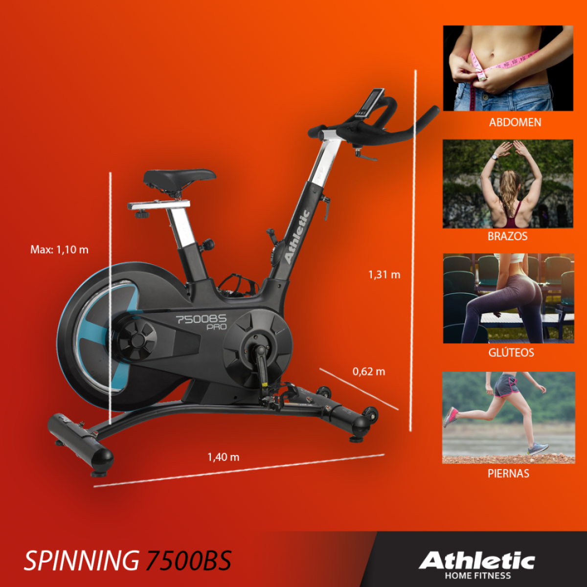 BICICLETA SPINNING PROFESSIONAL REAR DRIVE 7500BS ATHLETIC - Imagen 2